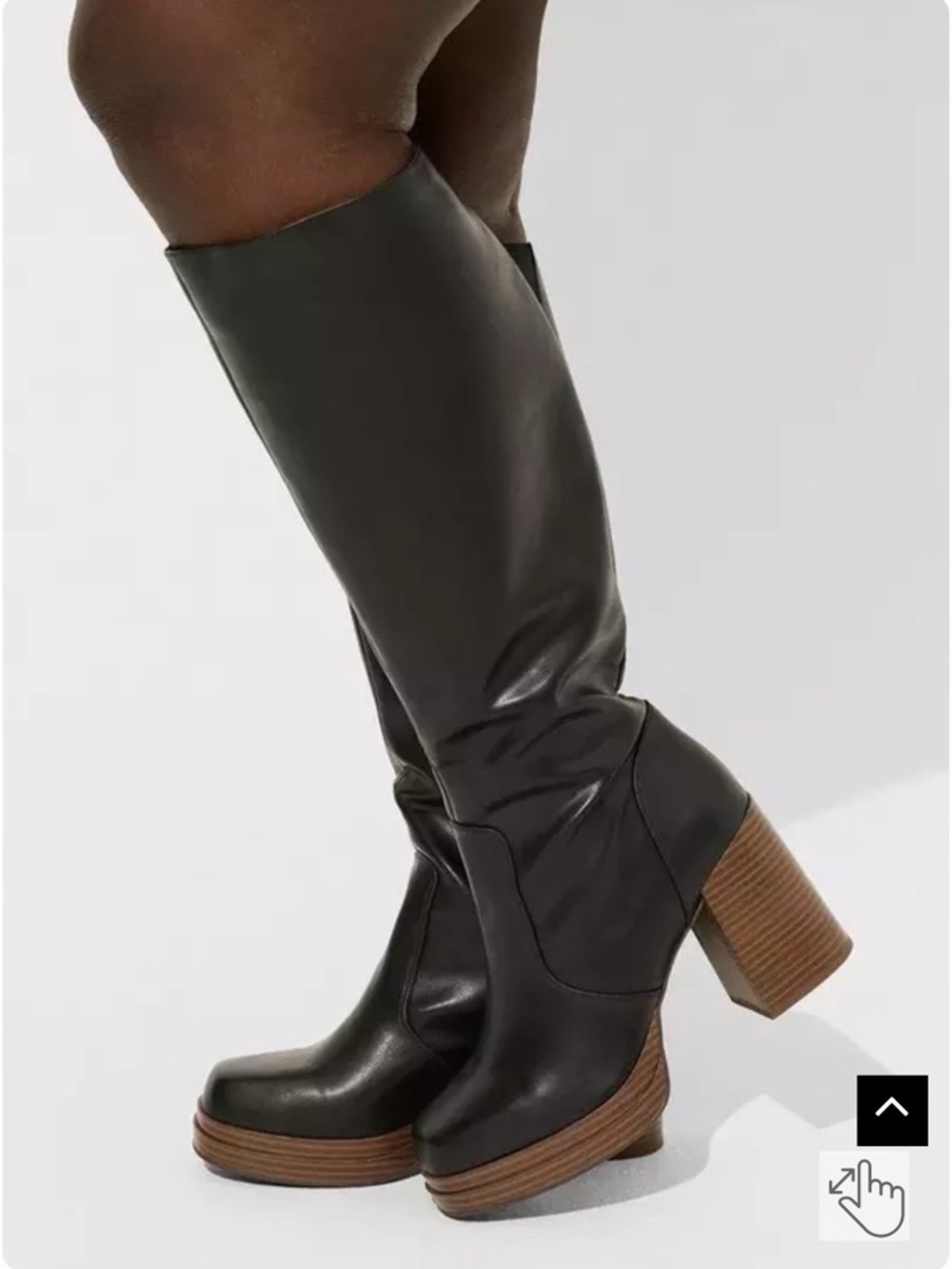torrid Black Knee-High Platform Boots with Wood-Effect Block Heel